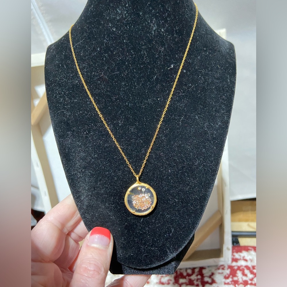 Catherine Weitzman Gold Tone Floating Charm Shaker Glass Locket Necklace